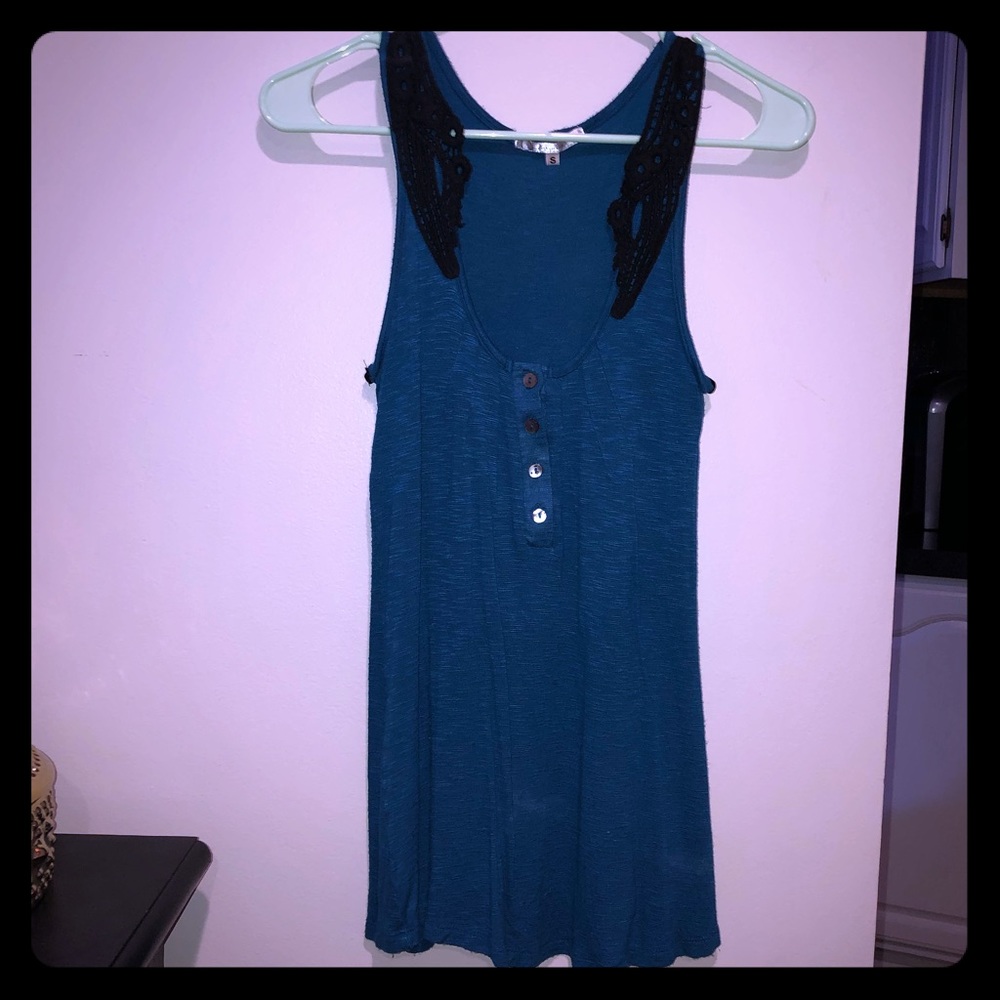 Turquoise tank with black lace